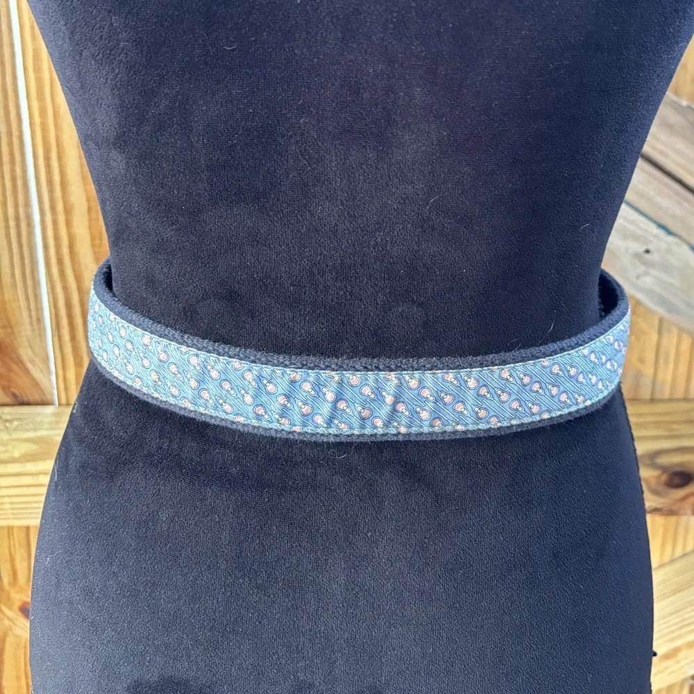 Vinyard Vines Blue Lacrosse Leather & Silk Ribbon on Cotton Web Belt 26